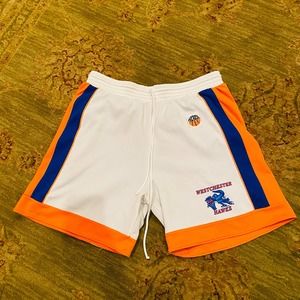 The Rock Reversible Blue Orange & White Basketball Drawstring Shorts Size Small